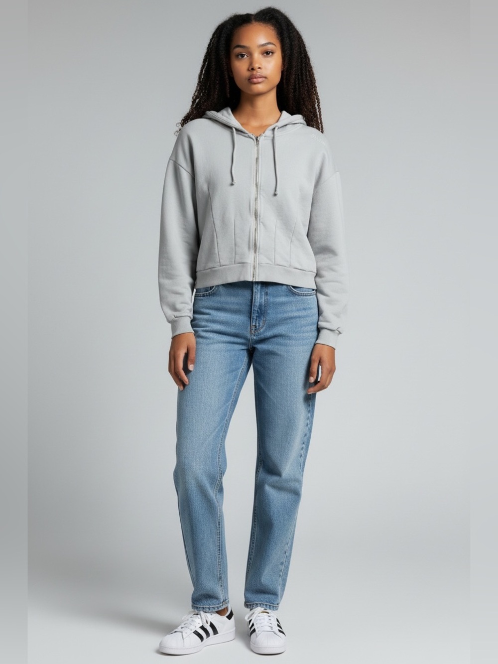 Gimaguas NWOT Women’s Corset Hoodie With Full Zip Front. Light Gray. Size XL. - Picture 7 of 15